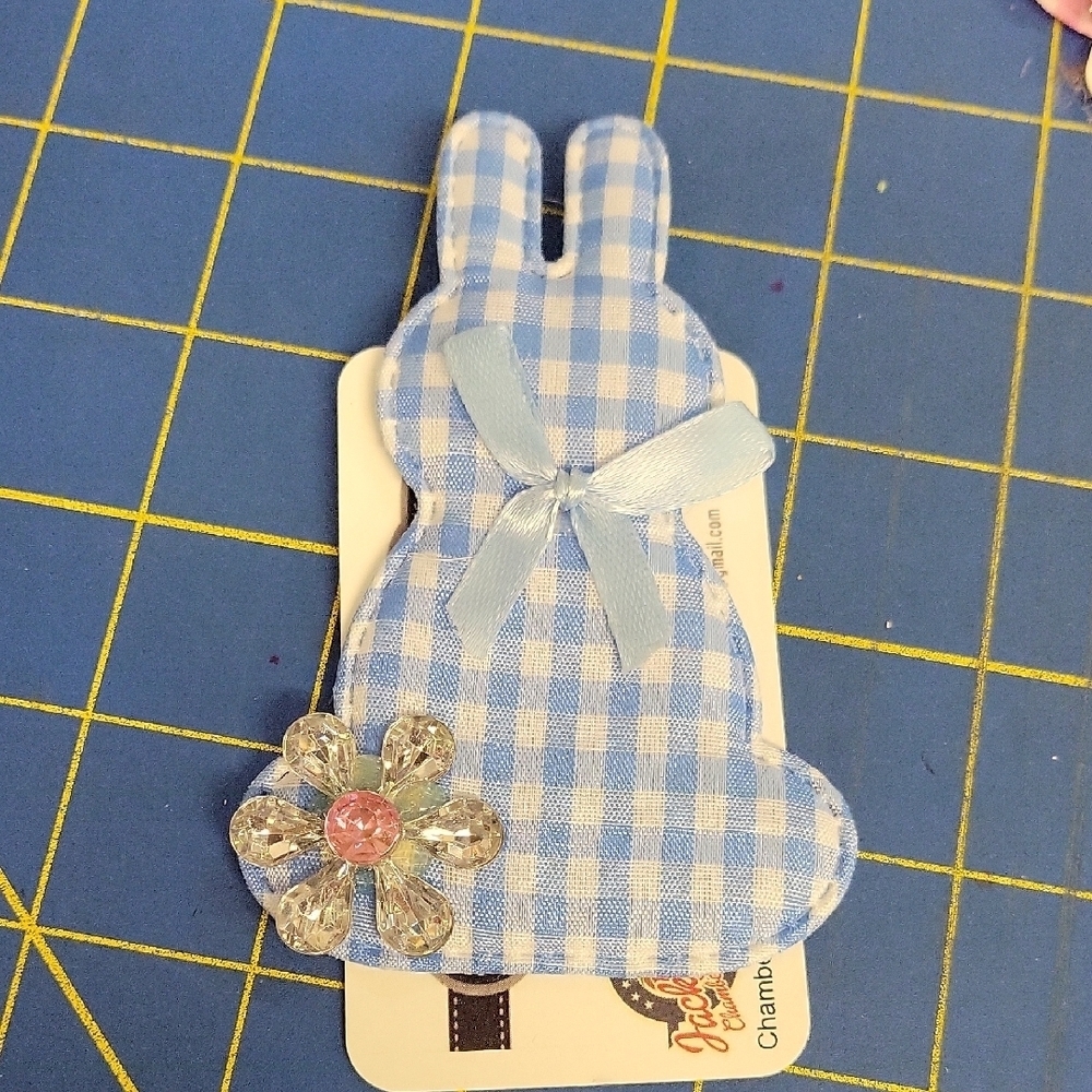Gingham Bunny 4" Pin Blue
